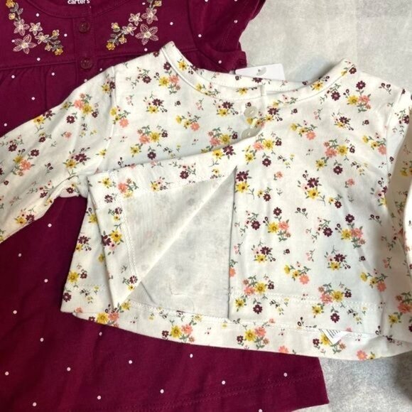 2-Piece Baby Girl Floral Bodysuit Dress & Cardigan Carter's Set 9 M - Picture 4 of 12